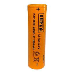SUPEX ICR18650 3.7V 2600mAh Li-Ion Rechargeable Battery - Flat Top - 2