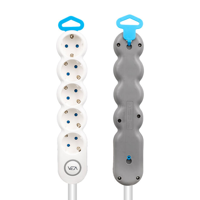VEA-2S5S 5 Way Socket with Cable - 1,5m - (With Power Switch) - 1