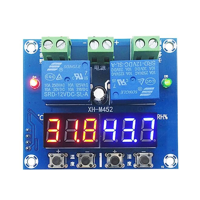 XH-M452 Çift Çıkışlı Dijital Sıcaklık ve Nem Kontrollü Termostat - 12V/DC - 2